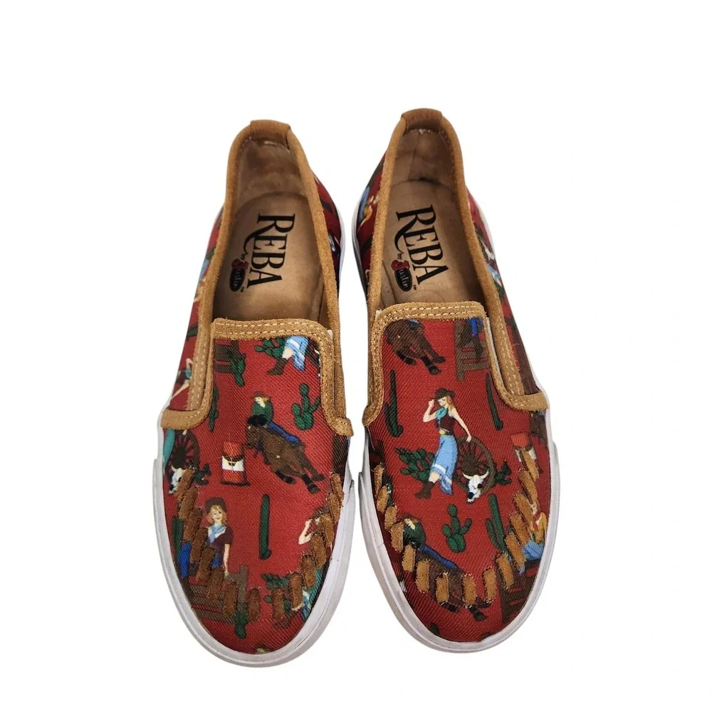 REBA By Justin Alice Red Shoes Womens 6 Cowgirl Canvas Slip On 1905 RML092